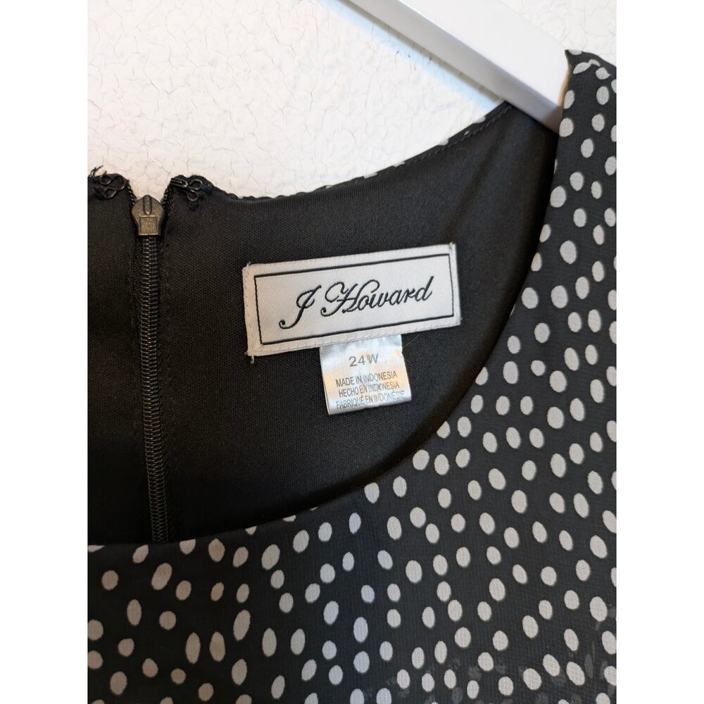 J. HOWARD Dress Tiered White Polka Dots on Black Sleeveless Chiffon - Size 24W - Picture 7 of 9